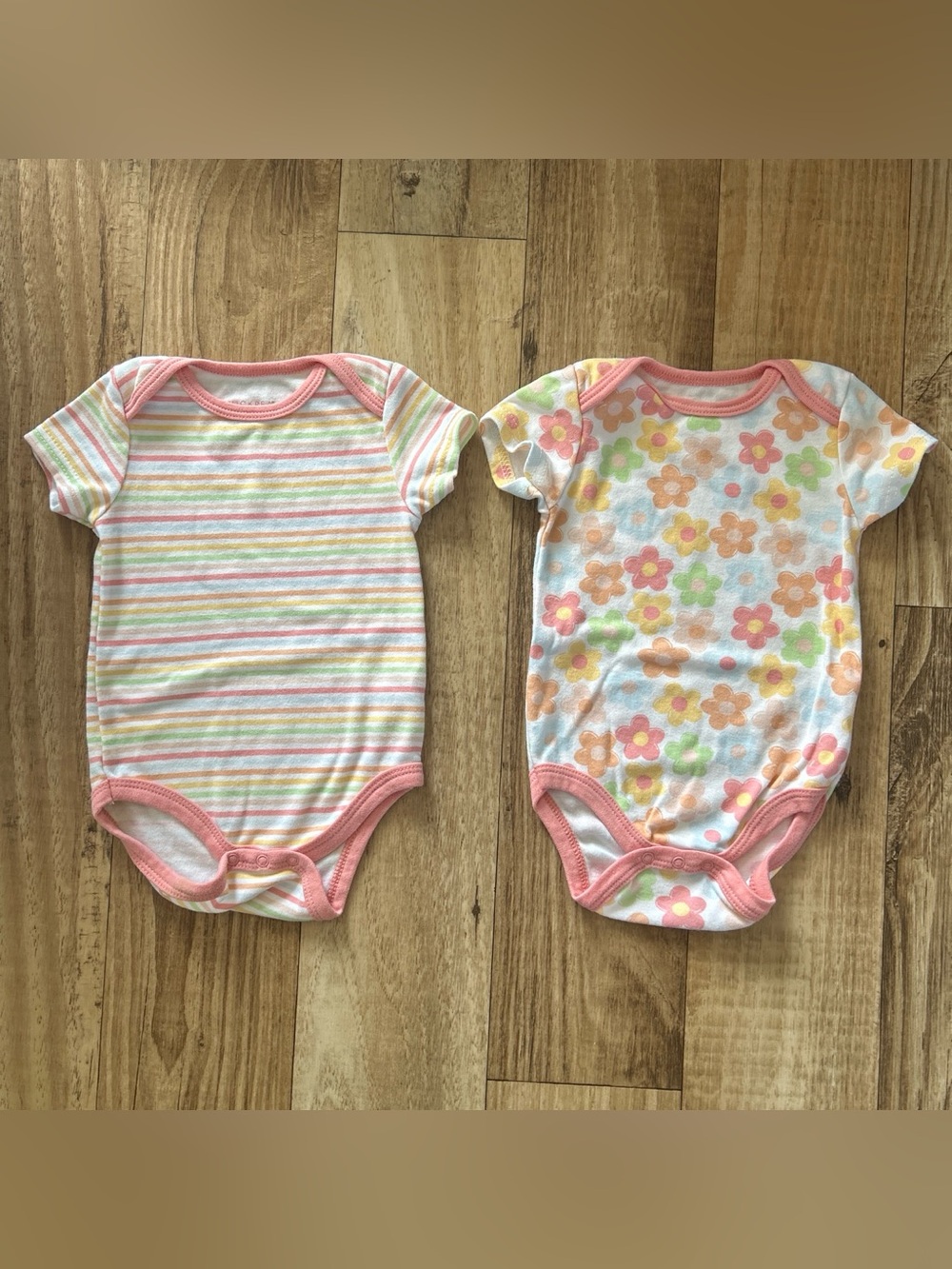 chick pea Pink Trim Floral & Pastel Stripe Baby One-Piece Bodysuits size 6-9 mo